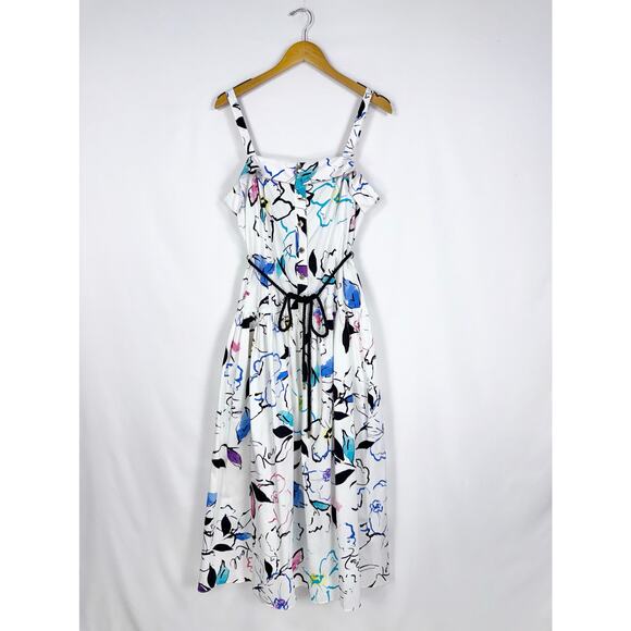 Karl Lagerfield Women's Artsy Maximalist Midi Dress Size 10 White Rainbow - Picture 2 of 16